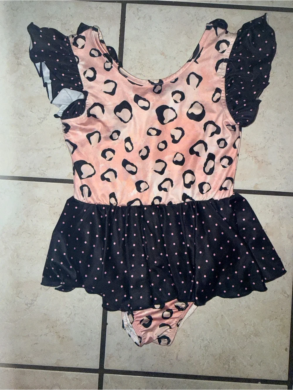 Girls' Pink Leopard & Black Polka Dot Dance Costume